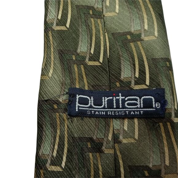 Men's Puritan Green Gold Patterned Tie Silk 58" Necktie - Picture 3 of 4
